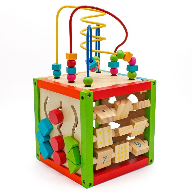 Cub activitati educative, centru multifunctional, 5 in 1, jucarie interactiva din lemn MultiMark GlobalProd