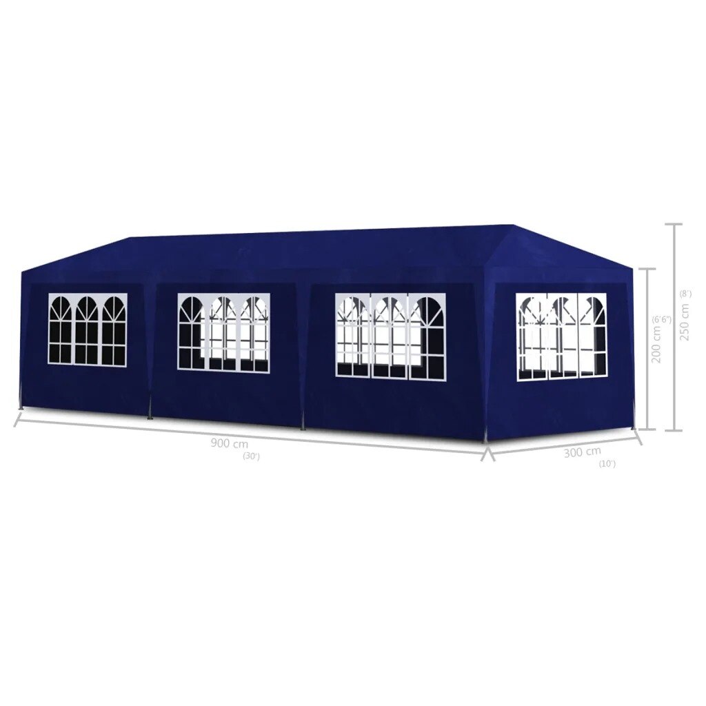 Cort Pavilion Profesional Albastru 3x9 m cu Pereti Laterali si Ferestre pentru Petrecere, Evenimente, Curte sau Gradina