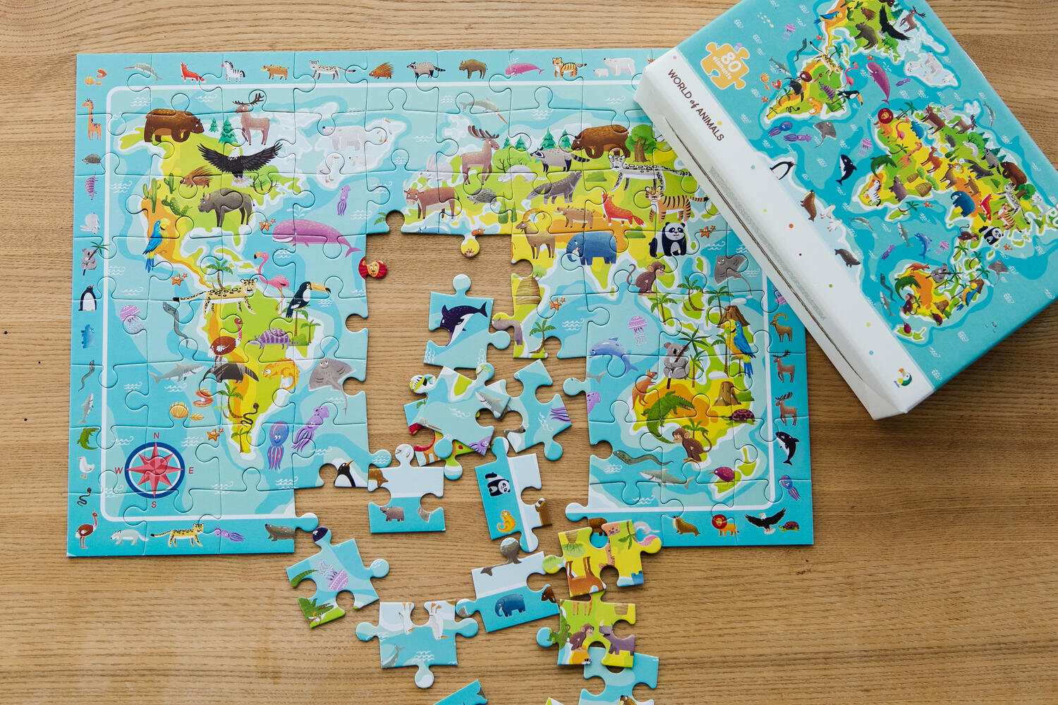 Puzzle - Harta animalelor lumii (80 piese) PlayLearn Toys