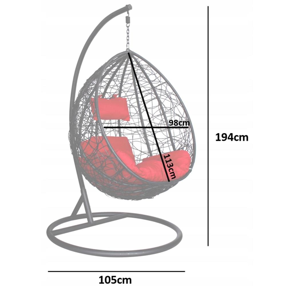 Scaun Fotoliu Suspendat tip Leagan Balansoar pentru Terasa sau Gradina cu Perne Incluse si Suport Metalic, Marime L, Culoare Negru
