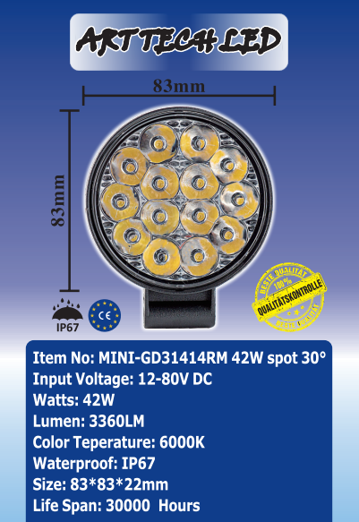 Proiector LED Mini Spot 30°, 42W, 12/24V Cod: GD31414RM Automotive TrustedCars