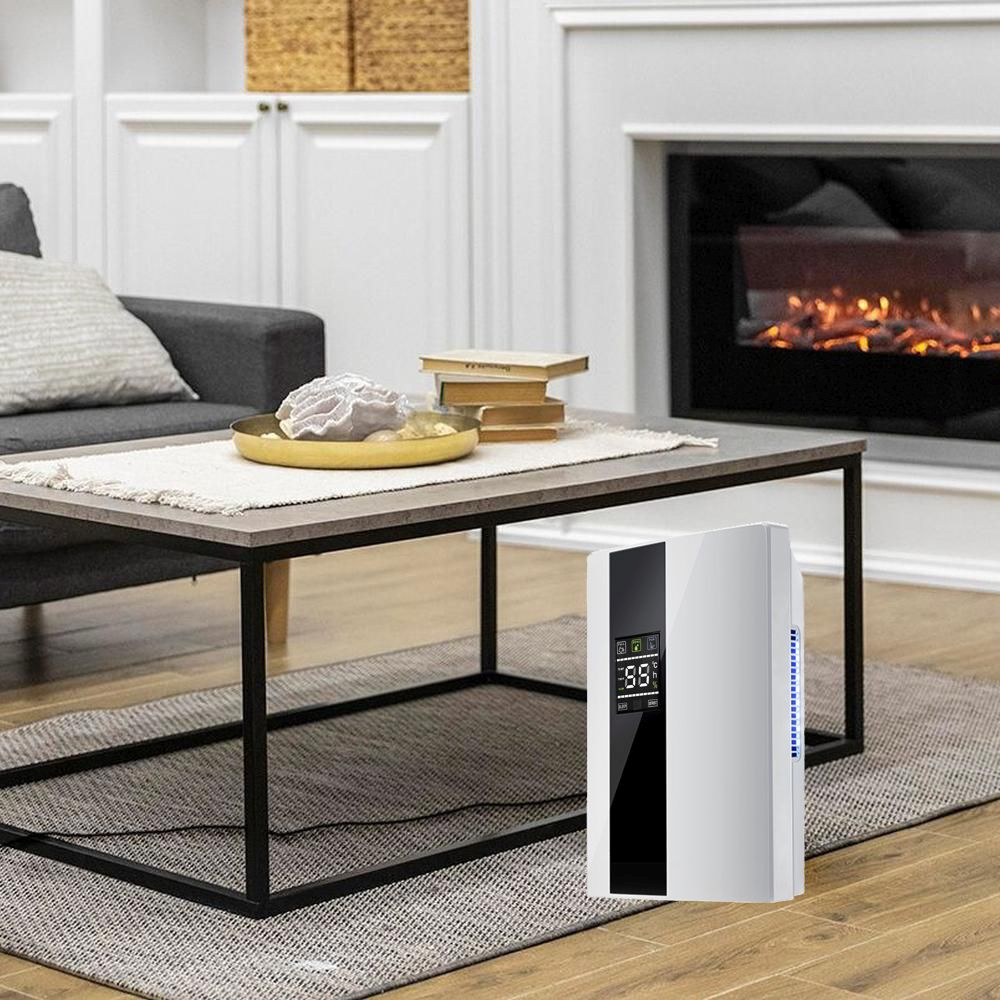 Dezumidificator si Purificator de Aer 2-in-1, Afisaj Temperatura/Umiditate, Randament 650ml/zi, Putere 90W, Anti-Mucegai, Telecomanda, Alb