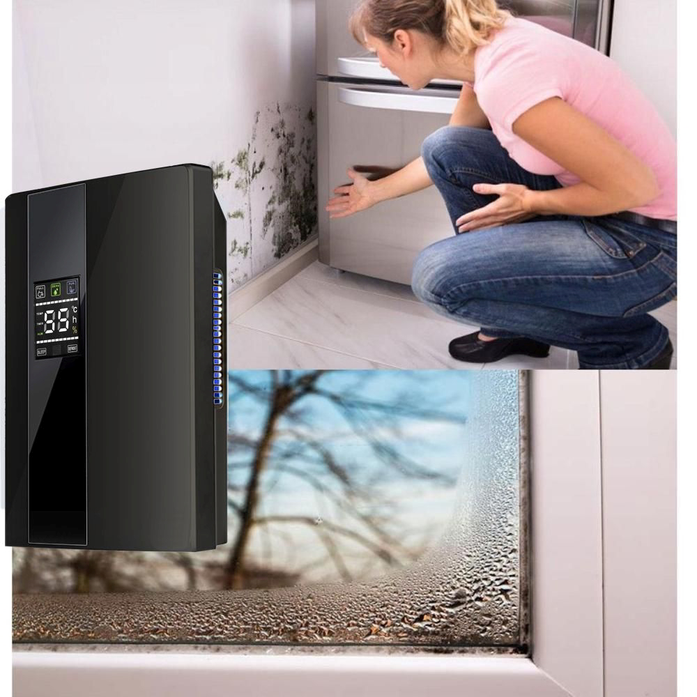Dezumidificator si Purificator de Aer 2-in-1, Afisaj Temperatura/Umiditate, Randament 650ml/zi, Putere 90W, Anti-Mucegai, Telecomanda, Negru