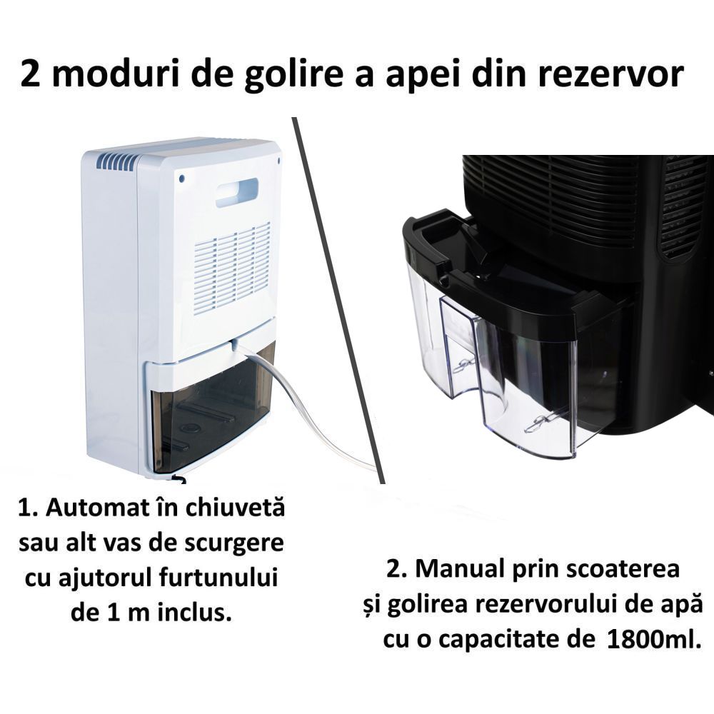 Dezumidificator si Purificator de Aer 2-in-1, Afisaj Temperatura/Umiditate, Randament 650ml/zi, Putere 90W, Anti-Mucegai, Telecomanda, Negru