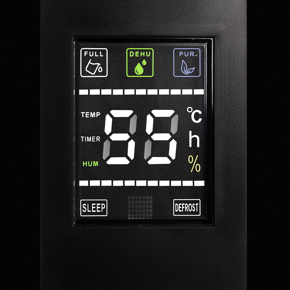 Dezumidificator si Purificator de Aer 2-in-1, Afisaj Temperatura/Umiditate, Randament 650ml/zi, Putere 90W, Anti-Mucegai, Telecomanda, Negru