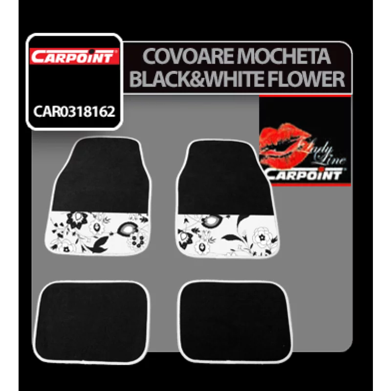 Covorase mocheta Black & White Flower 4buc Garage AutoRide