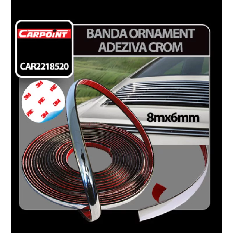 Banda ornament crom adeziva Carpoint - 8m x 6mm Garage AutoRide