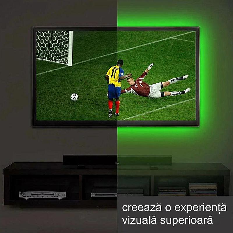 Kit Banda LED SMART2 pentru Iluminare Ambientala Multicolor RGB in Spatele Televizorului Backlight TV cu Telecomanda