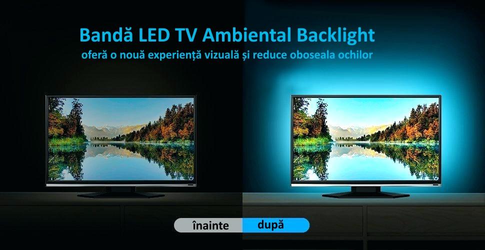 Kit Banda LED SMART4 TV 24-39 pentru Iluminare Ambientala Fundal RGB in Spatele Televizorului Backlight cu Telecomanda