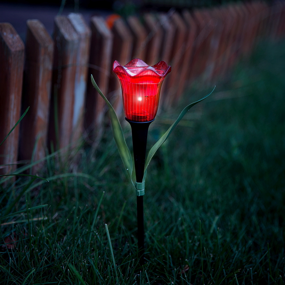 Lampa Solara LED tip Floare Lalea pentru Gradina, Multicolore, Inaltime 30cm