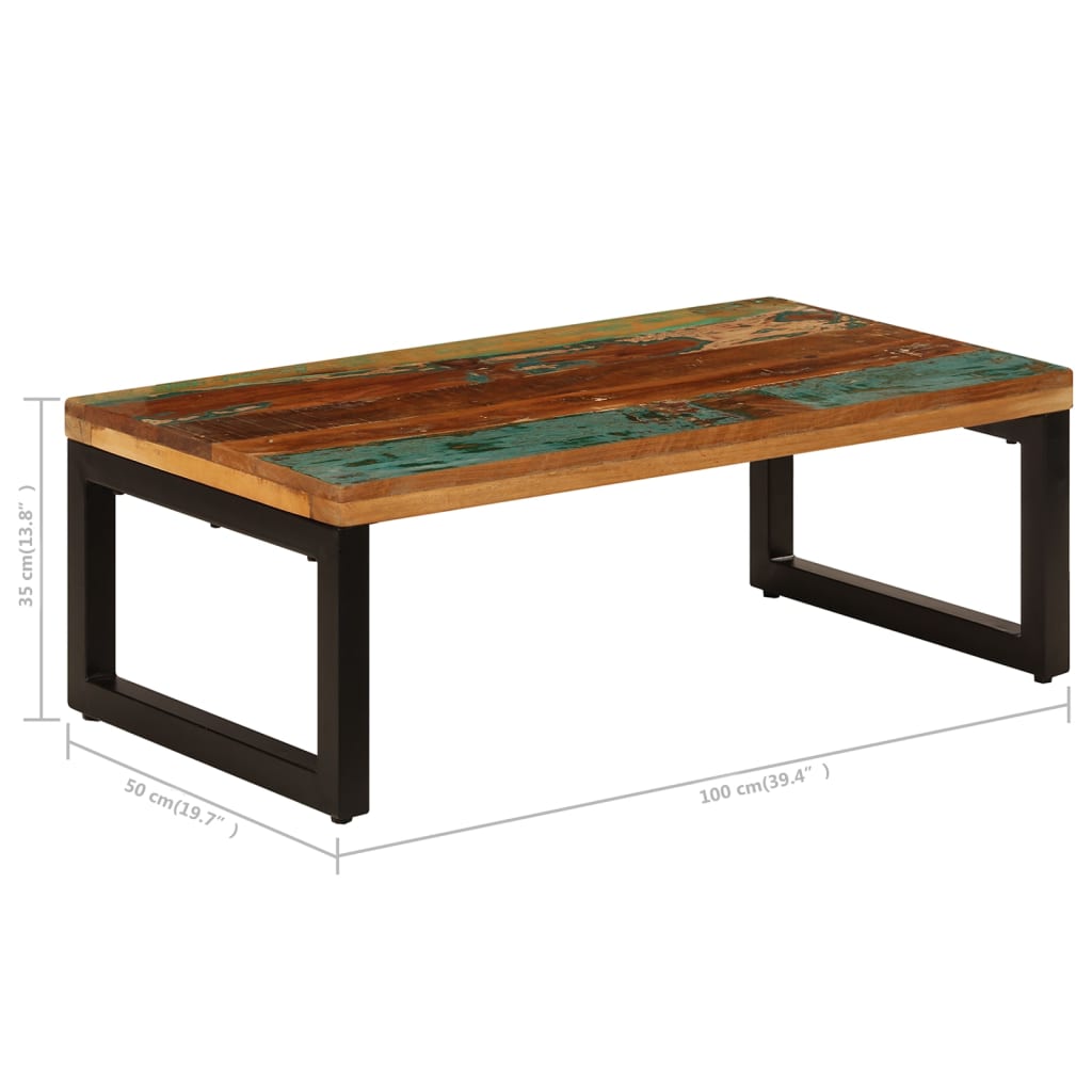 Măsuță de cafea, 100x50x35 cm, lemn masiv reciclat și oțel GartenMobel Dekor