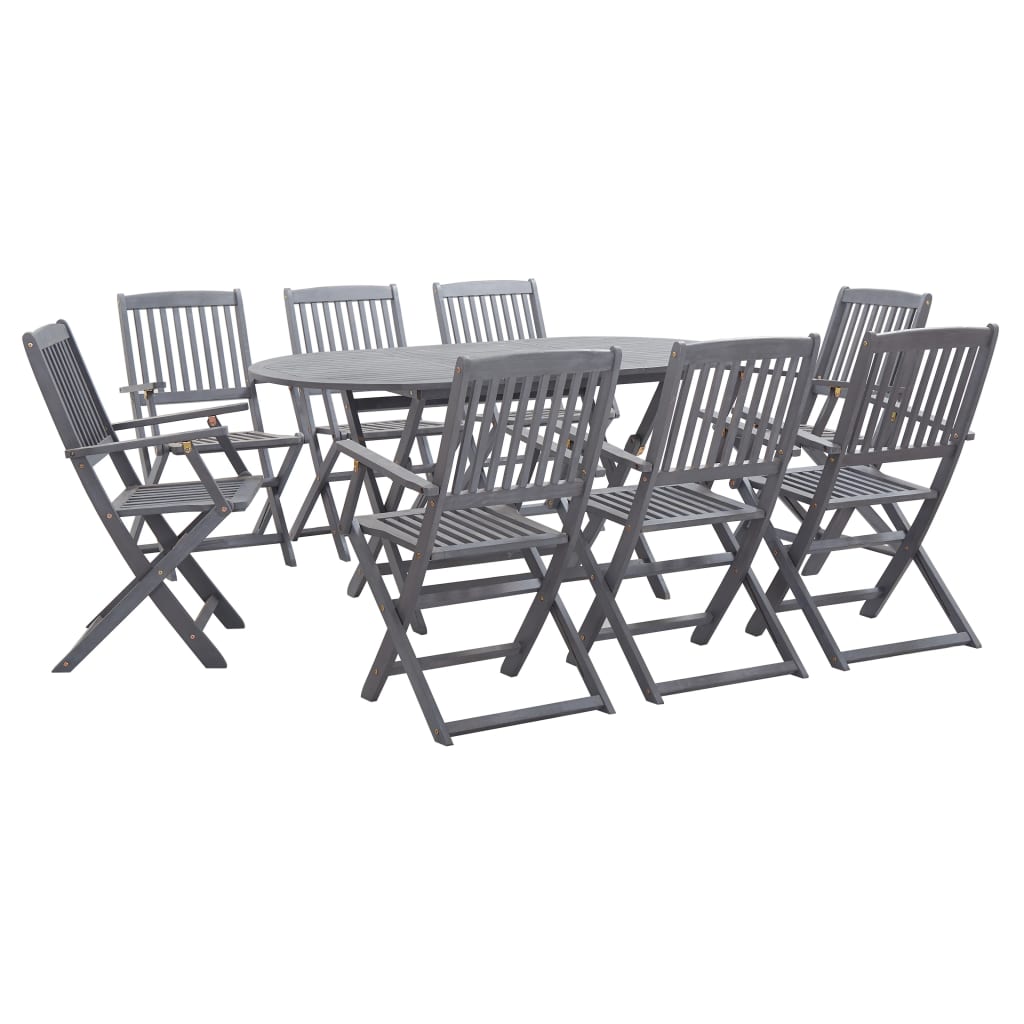 Set mobilier de grădină, 9 piese, gri, lemn masiv de acacia GartenMobel Dekor