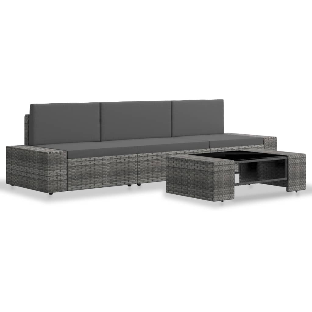 Set mobilier de grădină, 4 piese, gri, poliratan GartenMobel Dekor
