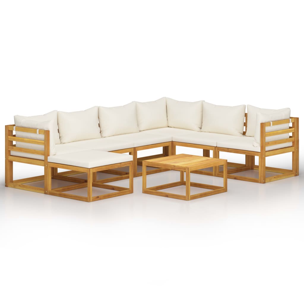 Set mobilier grădină cu perne, 8 piese, crem, lemn masiv acacia GartenMobel Dekor
