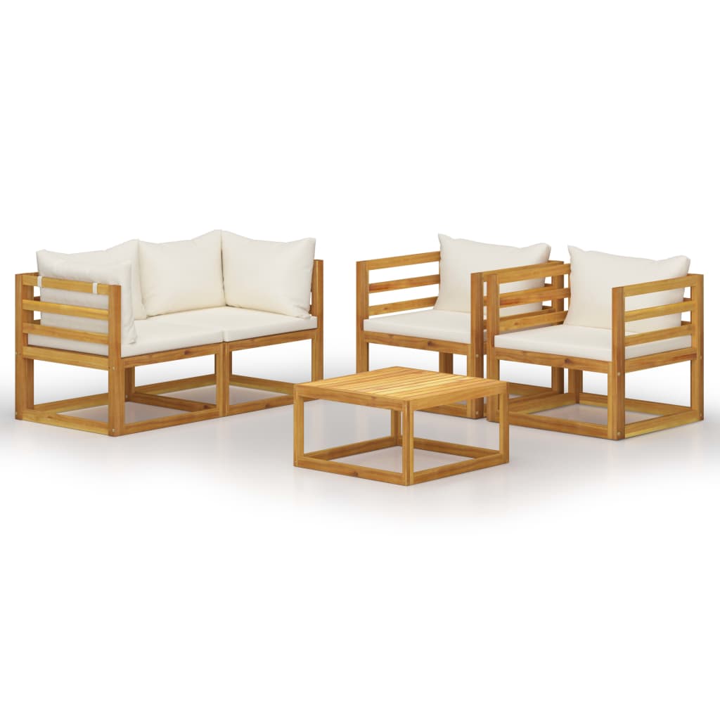 Set mobilier grădină cu perne, crem, 6 piese, lemn masiv acacia GartenMobel Dekor