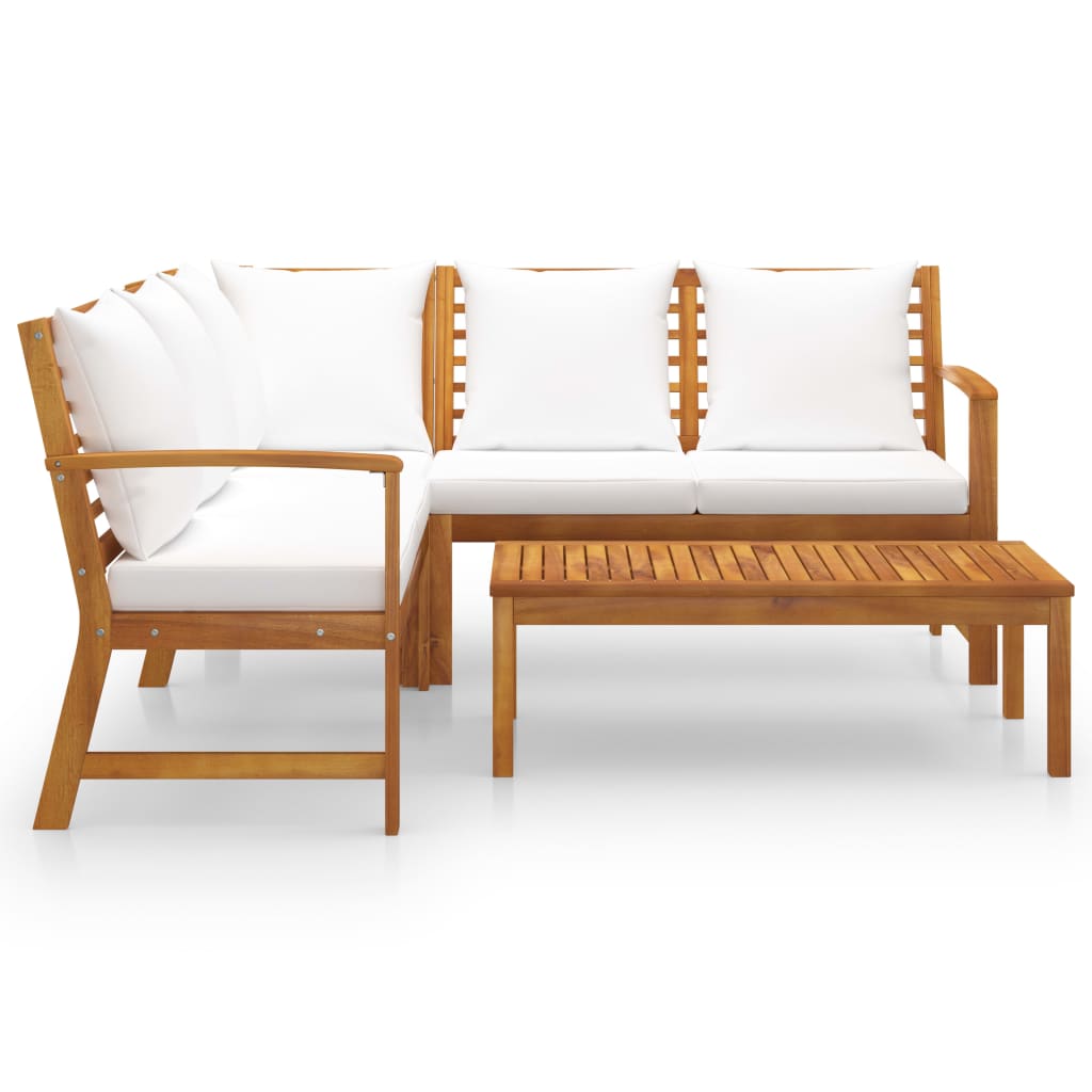 Set mobilier de grădină cu perne crem, 4 piese, lemn de acacia GartenMobel Dekor