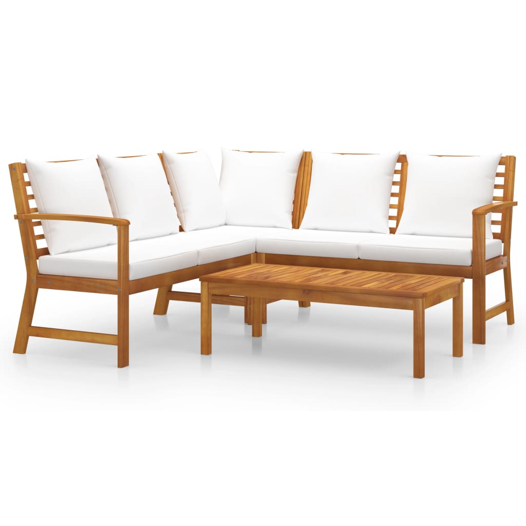 Set mobilier de grădină cu perne crem, 4 piese, lemn de acacia GartenMobel Dekor