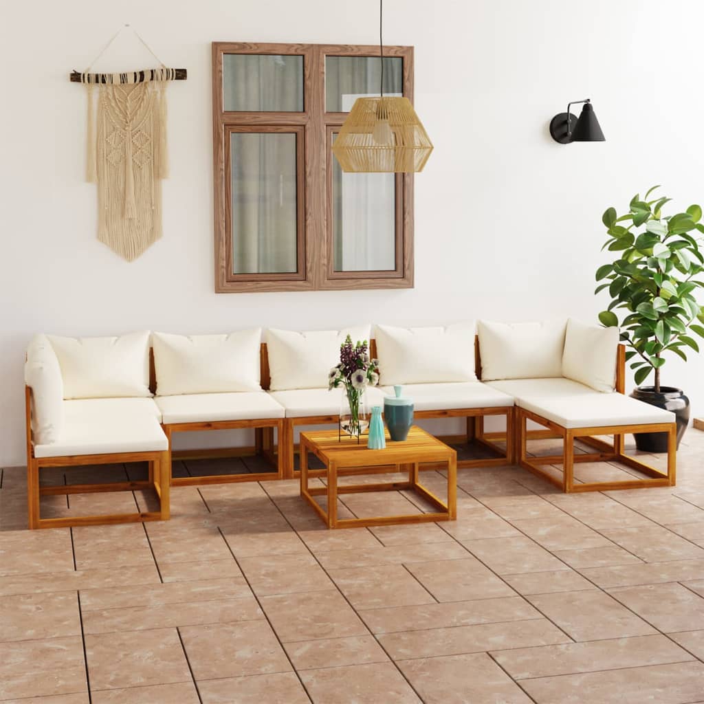 Set mobilier grădină cu perne, 8 piese, crem, lemn masiv acacia GartenMobel Dekor
