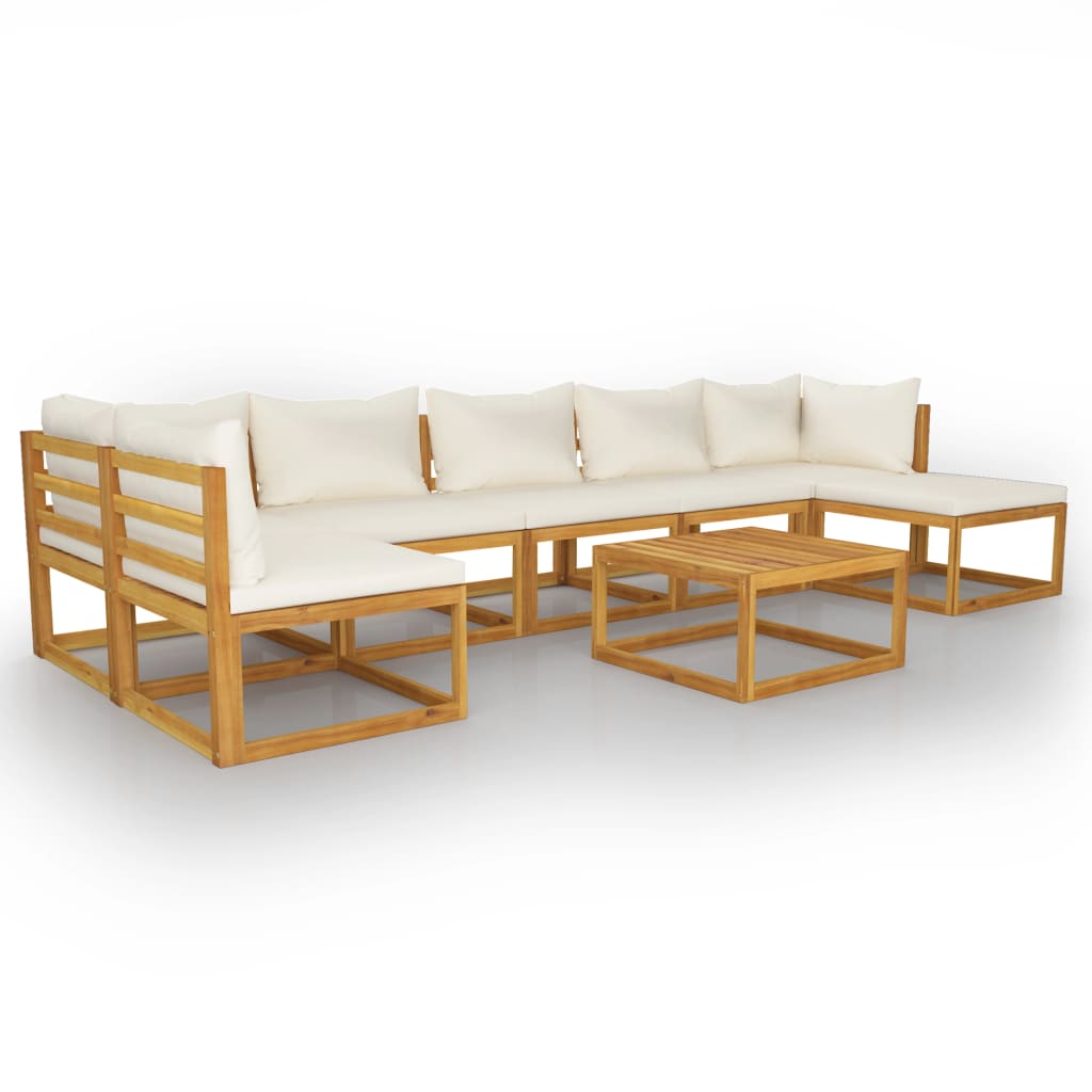 Set mobilier grădină cu perne, 8 piese, crem, lemn masiv acacia GartenMobel Dekor