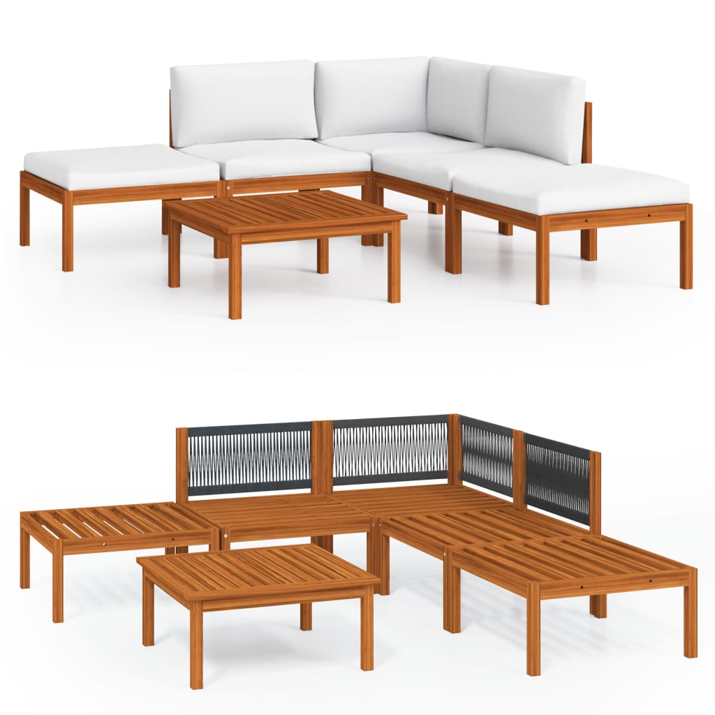 Set mobilier grădină cu perne, 6 piese, crem lemn masiv acacia GartenMobel Dekor