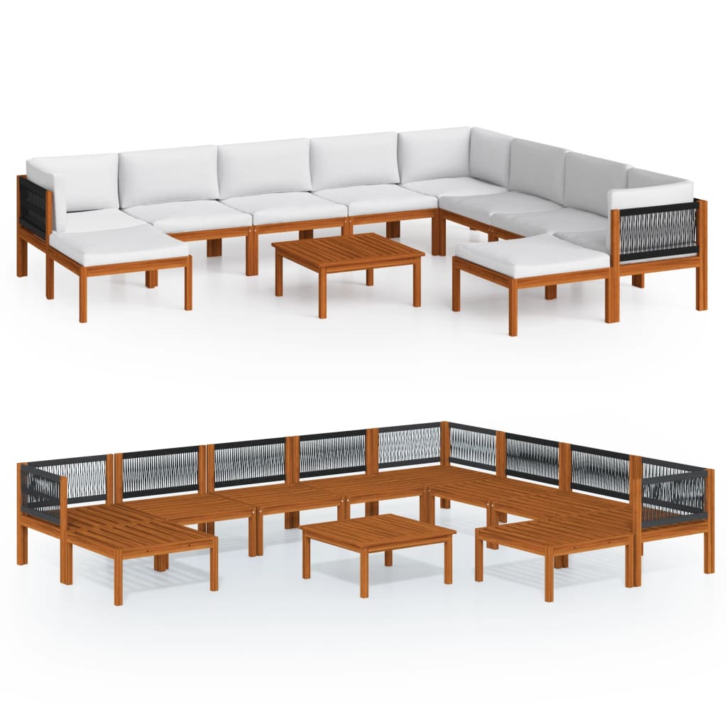 Set mobilier grădină cu perne crem, 11 piese, lemn masiv acacia GartenMobel Dekor