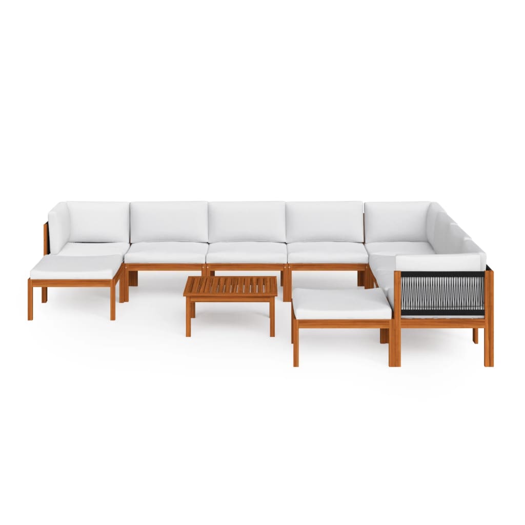 Set mobilier grădină cu perne crem, 11 piese, lemn masiv acacia GartenMobel Dekor