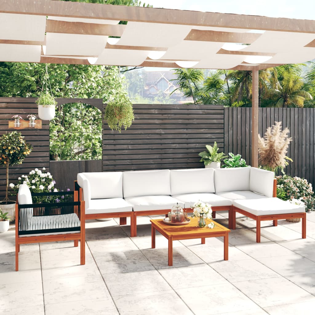 Set mobilier grădină cu perne crem, 7 piese, lemn masiv acacia GartenMobel Dekor