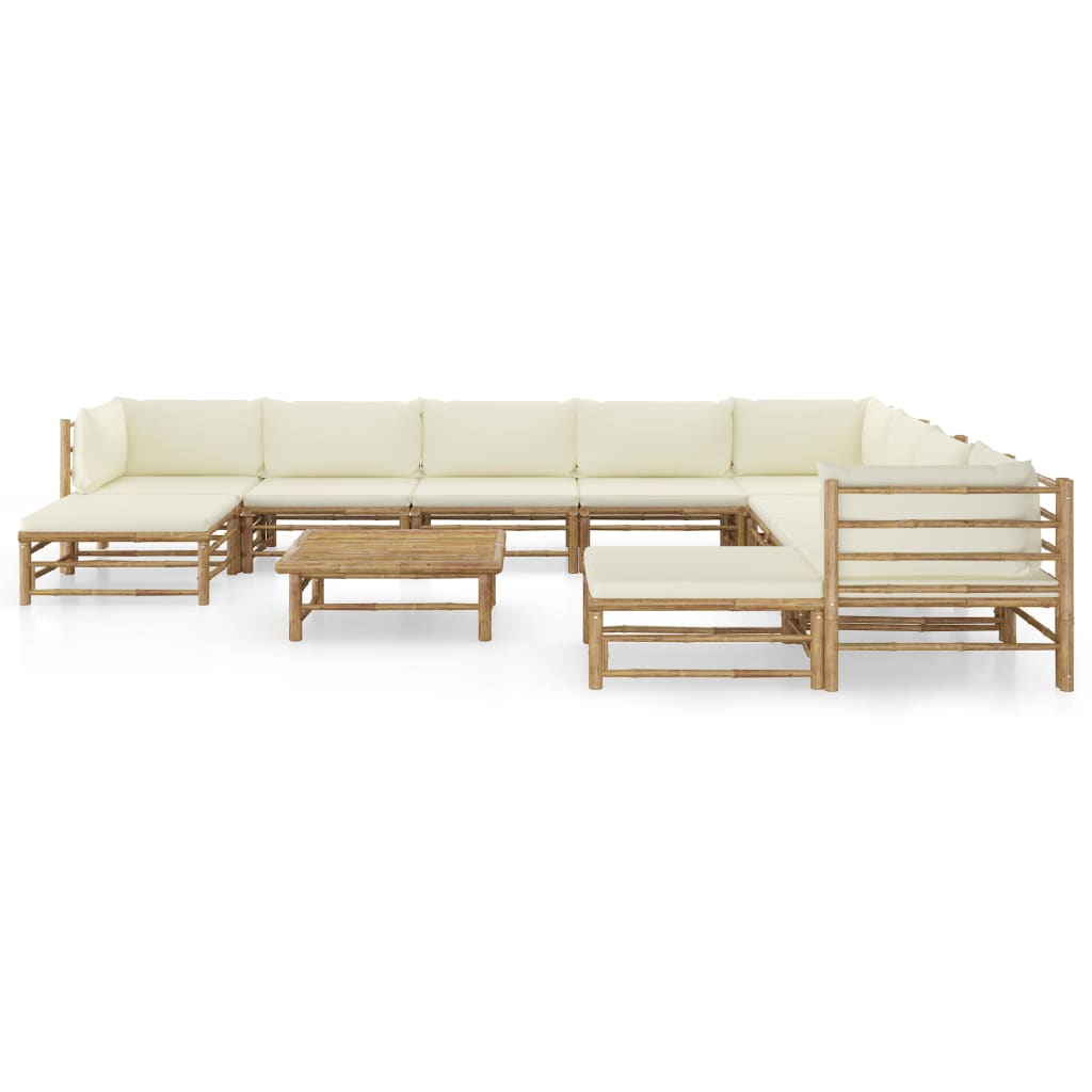 Set mobilier de grădină, cu perne alb crem, 11 piese, bambus GartenMobel Dekor