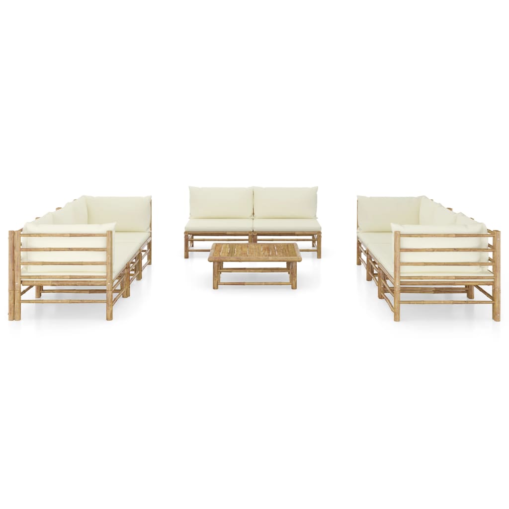 Set mobilier de grădină, cu perne alb crem, 9 piese, bambus GartenMobel Dekor