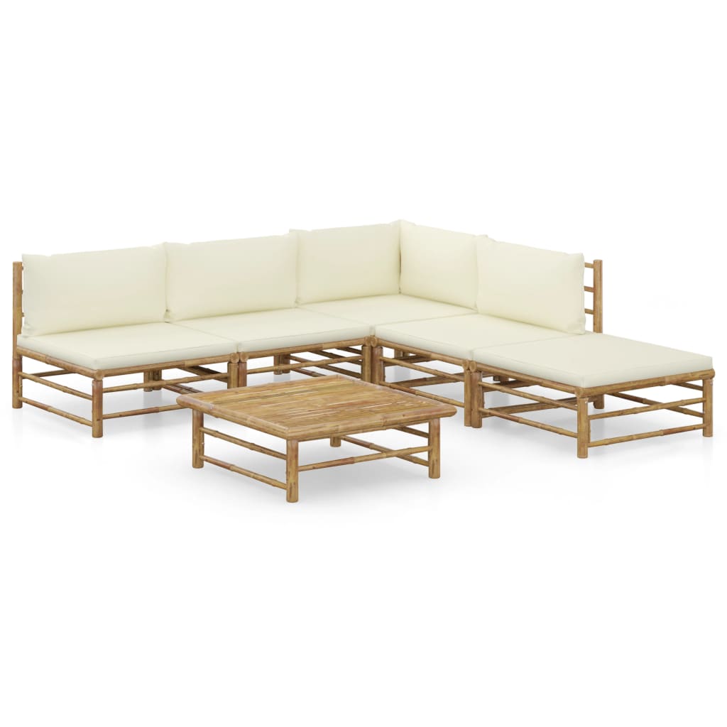 Set mobilier de grădină cu perne alb crem, 6 piese, bambus GartenMobel Dekor