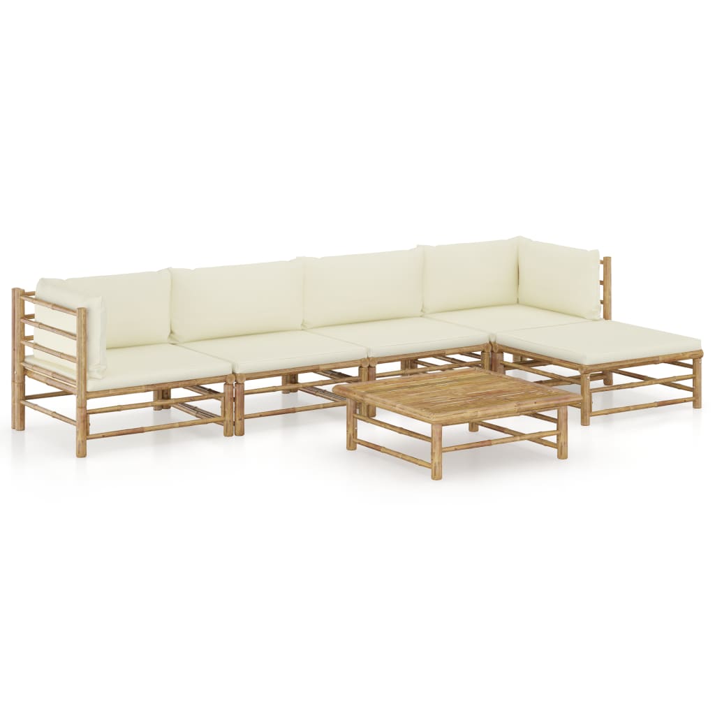 Set mobilier de grădină cu perne alb crem, 6 piese, bambus GartenMobel Dekor