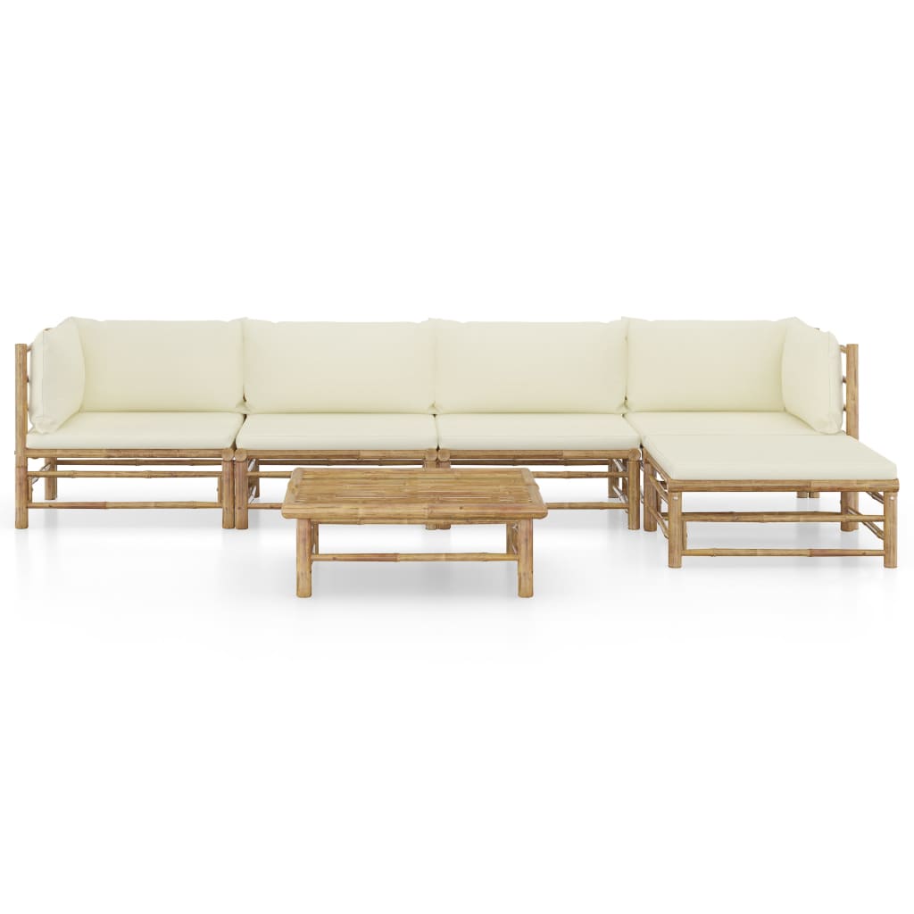 Set mobilier de grădină cu perne alb crem, 6 piese, bambus GartenMobel Dekor