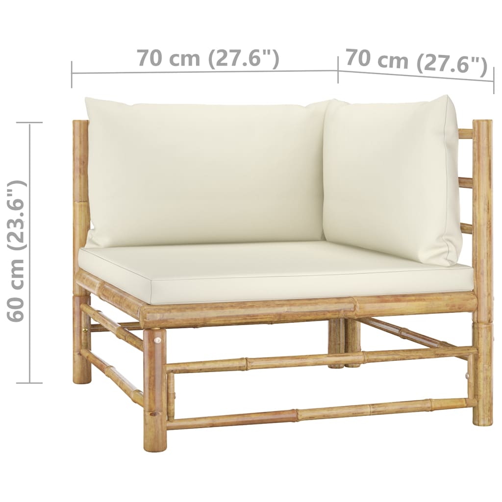Set mobilier de grădină cu perne alb crem, 6 piese, bambus GartenMobel Dekor