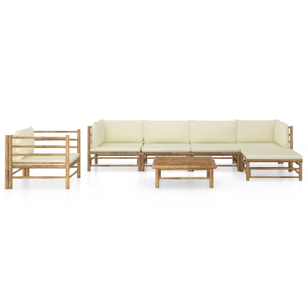 Set mobilier de grădină cu perne alb crem, 7 piese, bambus GartenMobel Dekor