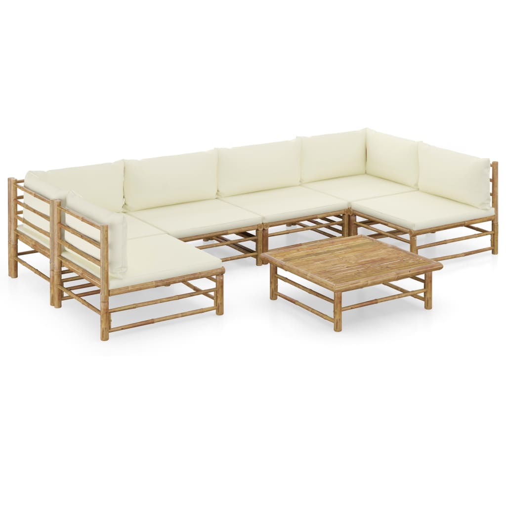 Set mobilier de grădină cu perne alb crem, 7 piese, bambus GartenMobel Dekor
