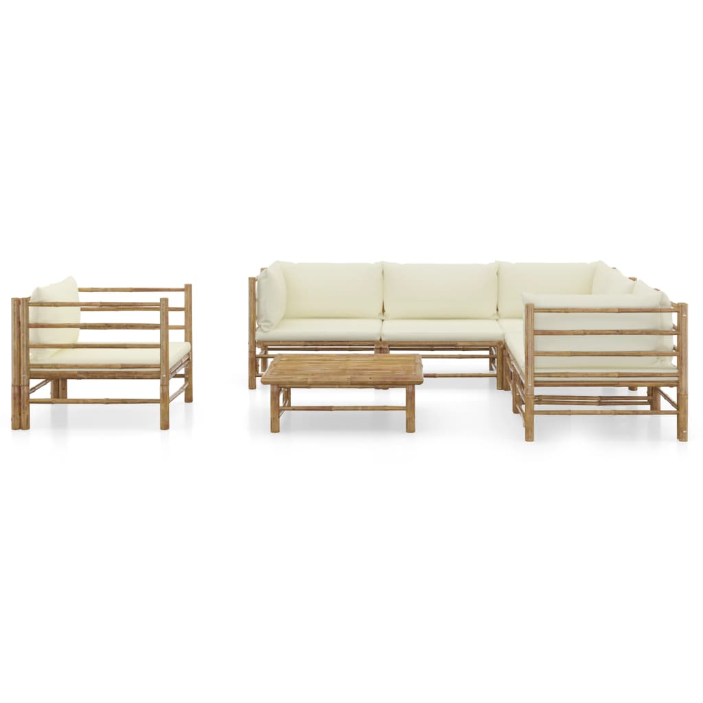 Set mobilier de grădină cu perne alb crem, 7 piese, bambus GartenMobel Dekor