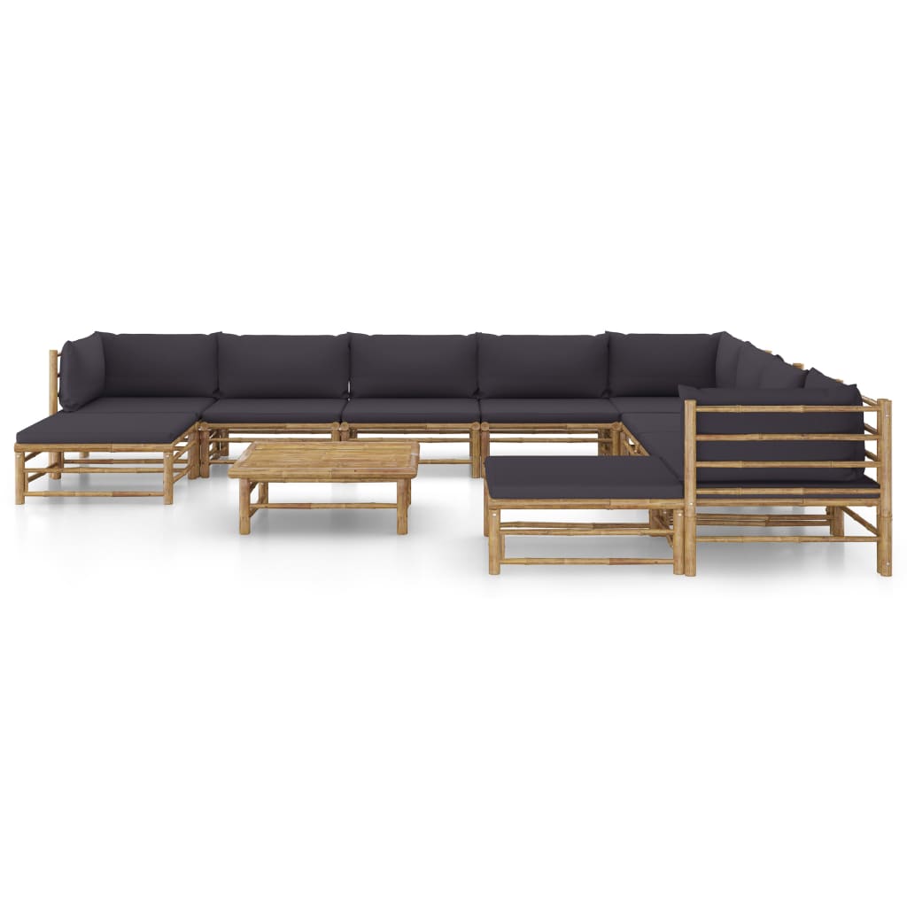Set mobilier de grădină cu perne gri închis, 11 piese, bambus GartenMobel Dekor