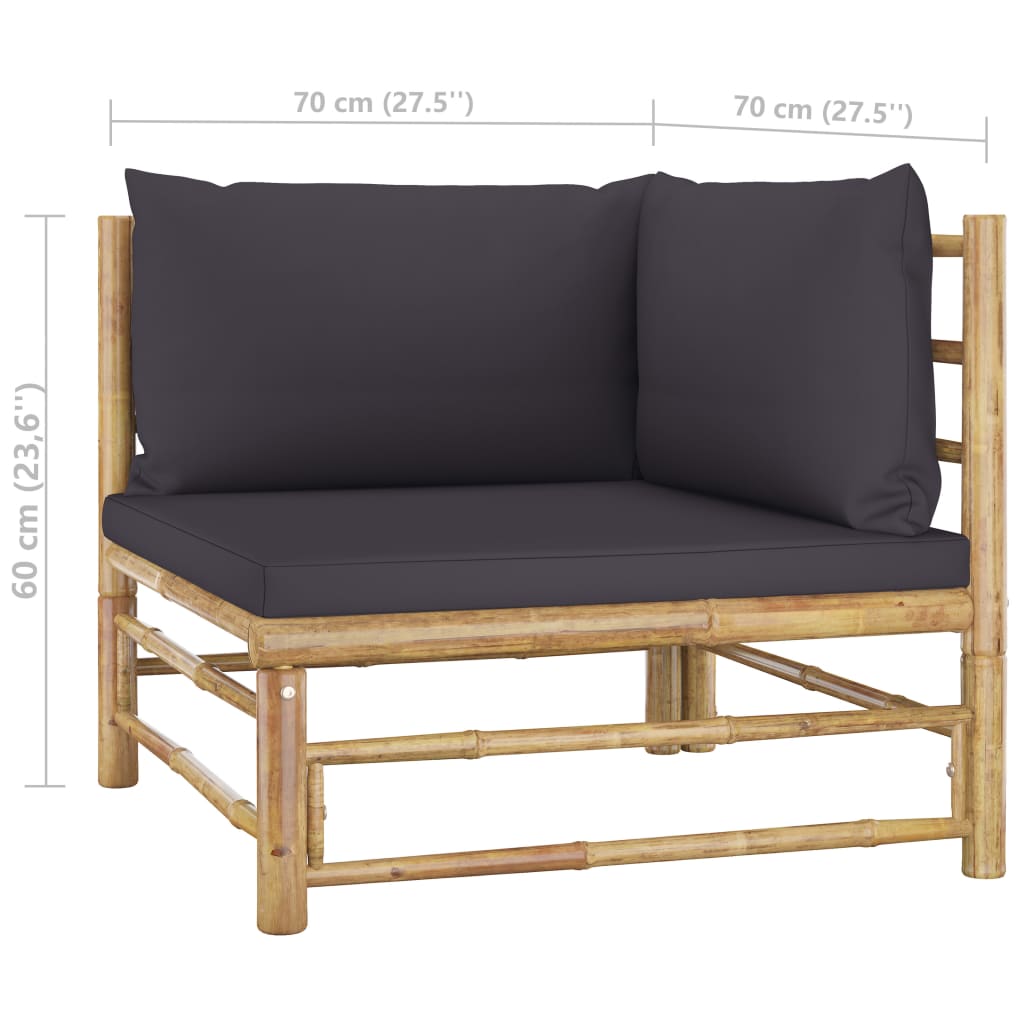 Set mobilier de grădină cu perne gri închis, 12 piese, bambus GartenMobel Dekor