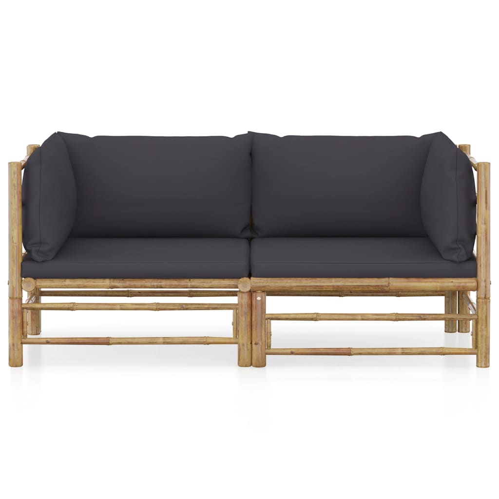 Set mobilier de grădină cu perne gri închis, 2 piese, bambus GartenMobel Dekor