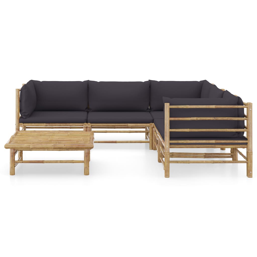 Set mobilier de grădină cu perne gri închis, 6 piese, bambus GartenMobel Dekor