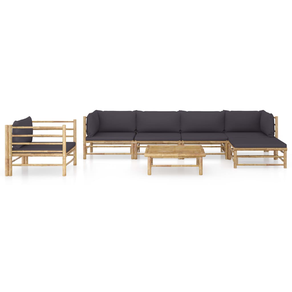 Set mobilier de grădină cu perne gri închis, 7 piese, bambus GartenMobel Dekor
