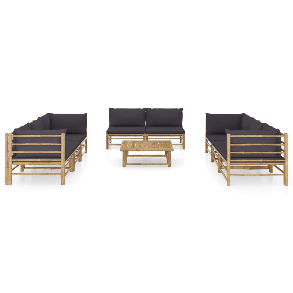 Set mobilier de grădină cu perne gri închis, 9 piese, bambus GartenMobel Dekor