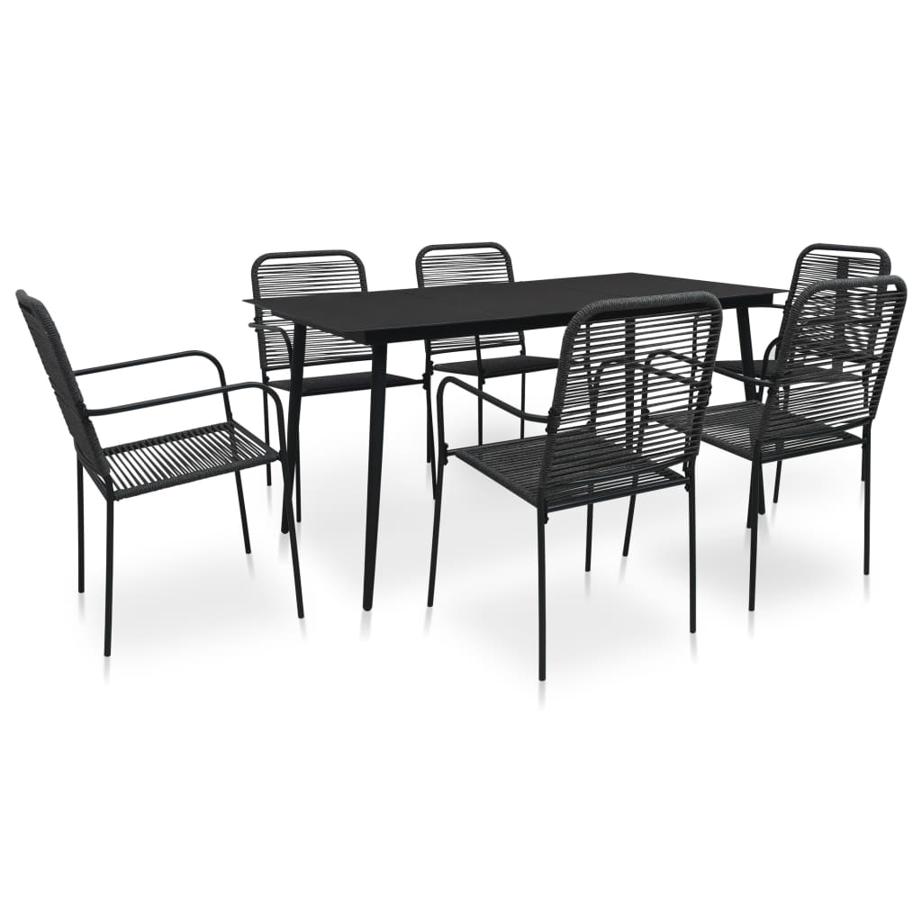 Set mobilier de grădină, 7 piese, negru, frânghie bumbac & oțel GartenMobel Dekor