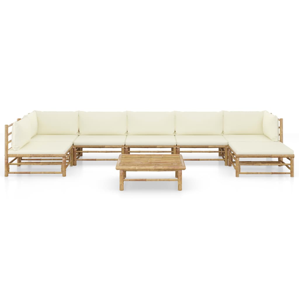Set mobilier de grădină, cu perne alb crem, 8 piese, bambus GartenMobel Dekor