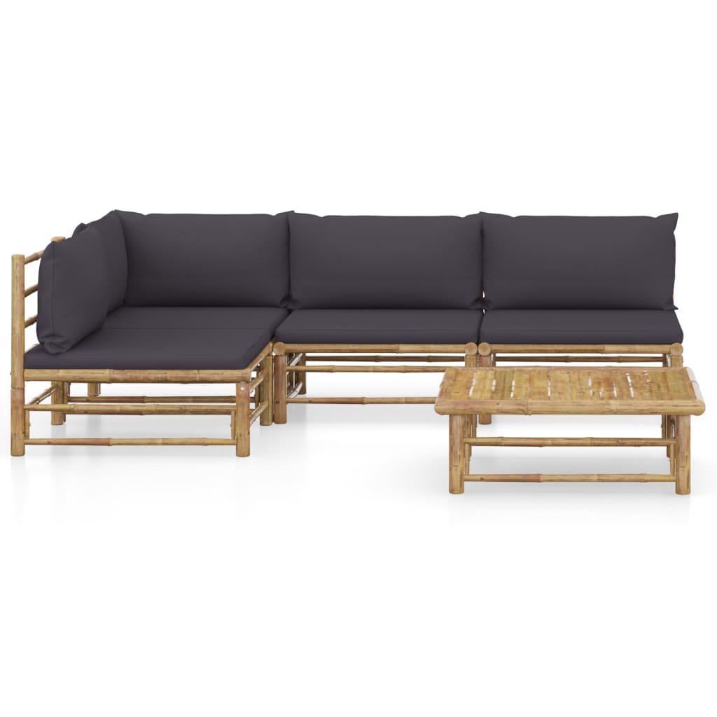 Set mobilier de grădină cu perne gri închis, 6 piese, bambus GartenMobel Dekor