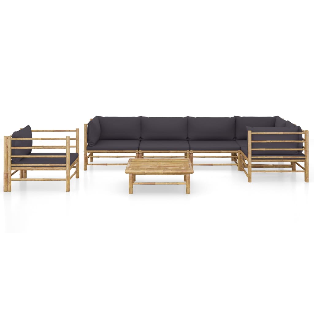 Set mobilier de grădină cu perne gri închis, 7 piese, bambus GartenMobel Dekor