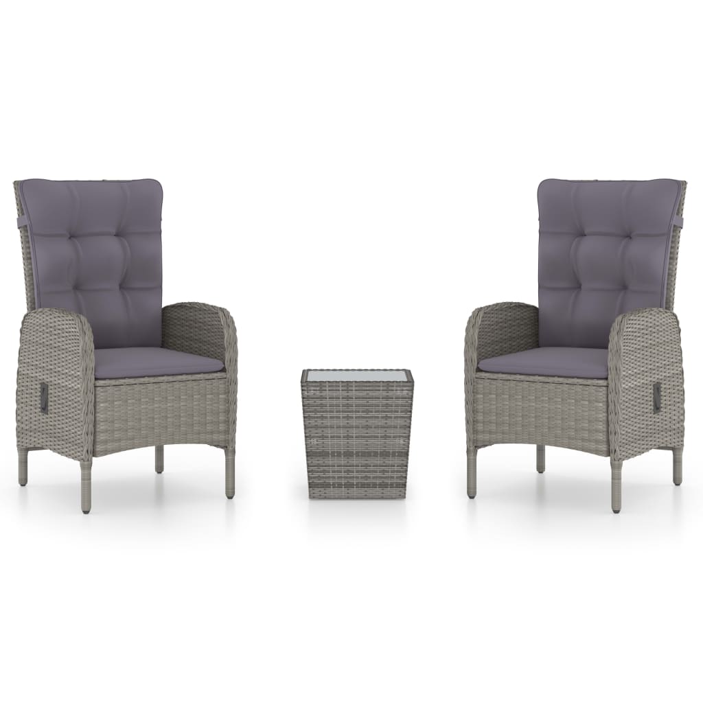 Set mobilier grădină, 3 piese, gri, poliratan și sticlă GartenMobel Dekor