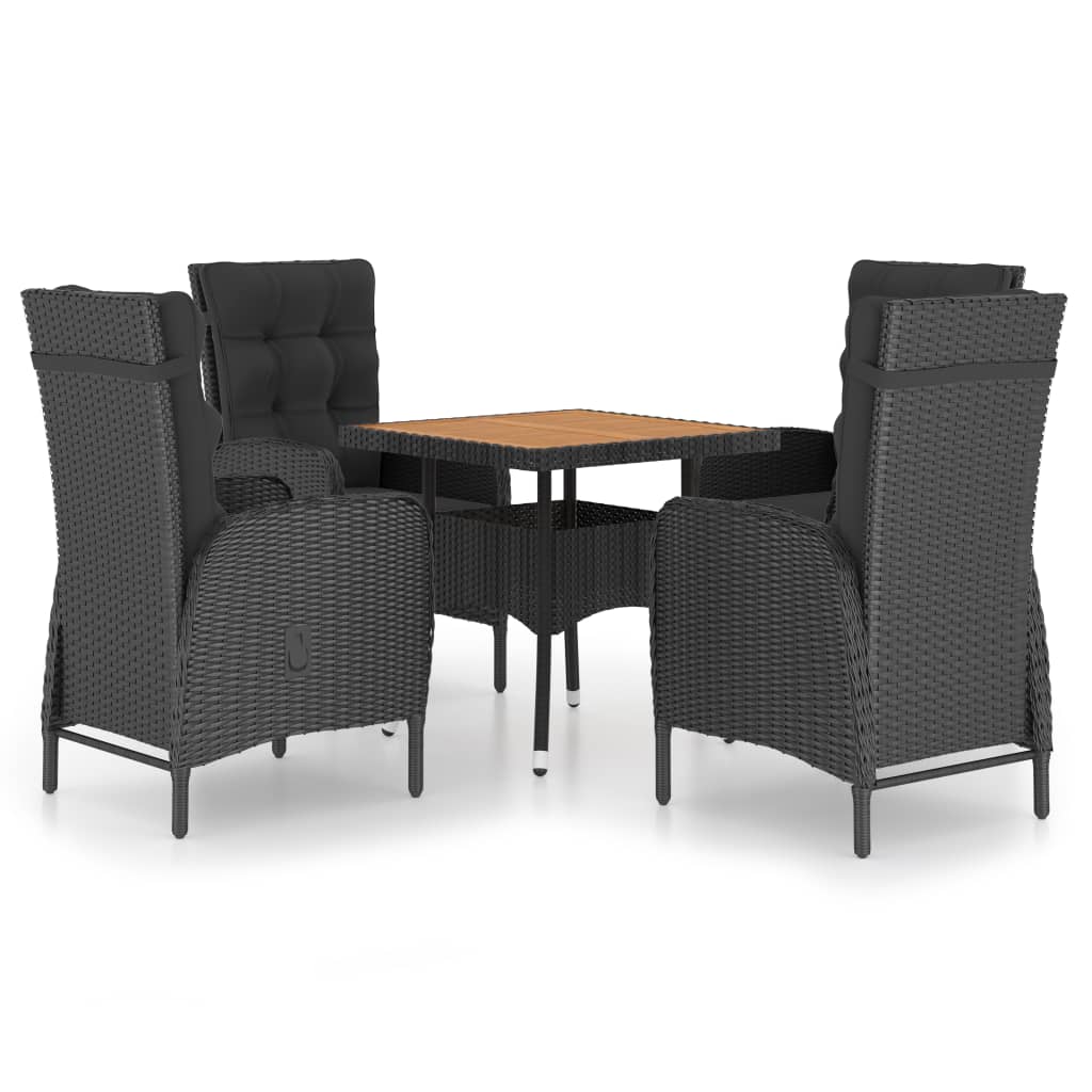Set mobilier grădină, 5 piese, negru, poliratan și lemn acacia GartenMobel Dekor