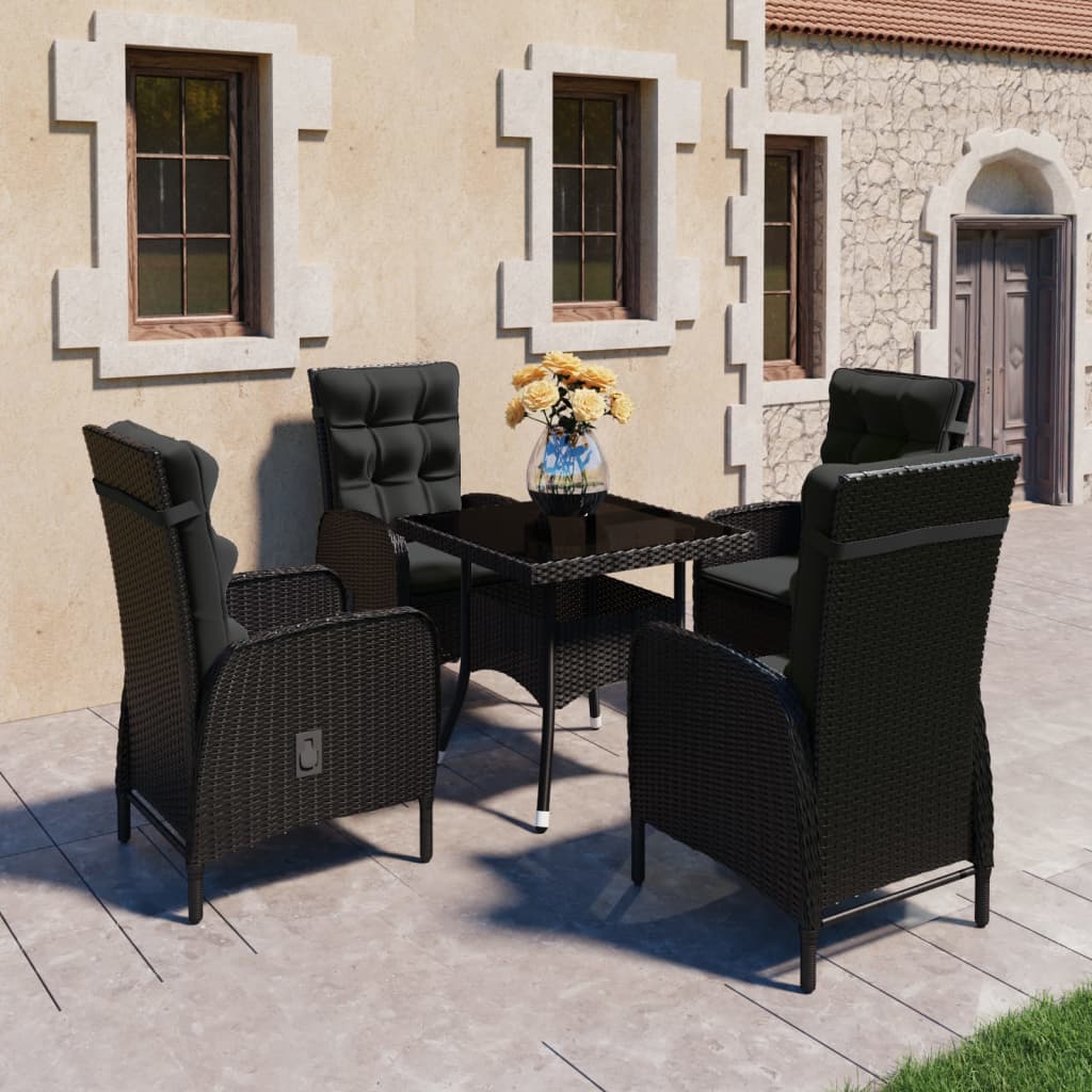 Set mobilier grădină, 5 piese, negru, poliratan și sticlă GartenMobel Dekor