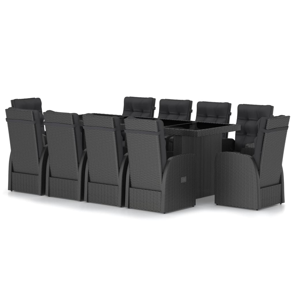 Set mobilier de exterior cu perne, 11 piese, negru, poliratan GartenMobel Dekor